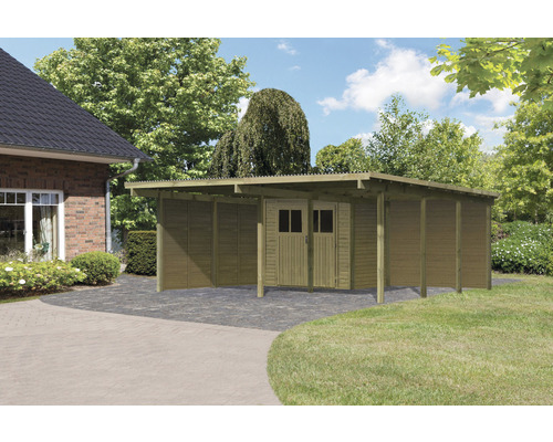 Doppelcarport Karibu Eco 2 Set mit integriertem Abstellraum 3.7 m², 2 Seitenwänden und einer Rückwand, kesseldruckimprägniert Doppelcarport Karibu Eco 2 Set mit integriertem Abstellraum 3.7 m², 2 Seitenwänden und einer Rückwand, kesseldruckimprägniert