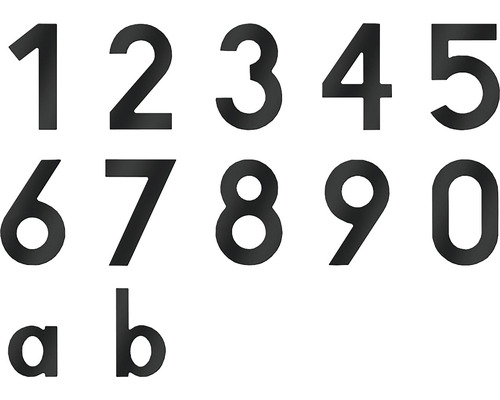 Numéros de maison en métal de zéro à neuf et les lettres a, b