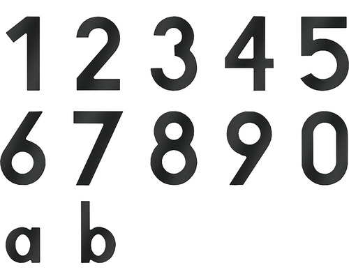 Numéros de maison et lettres de zéro à neuf, ainsi que a et b
