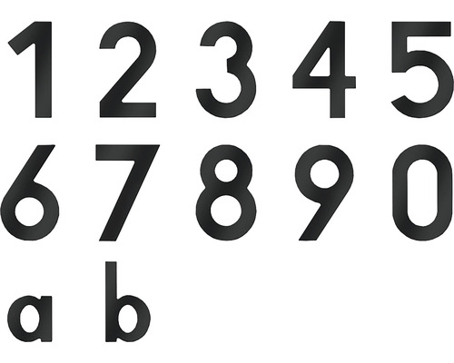Numéros de maison, chiffres de 1 à 0 et lettres a et b