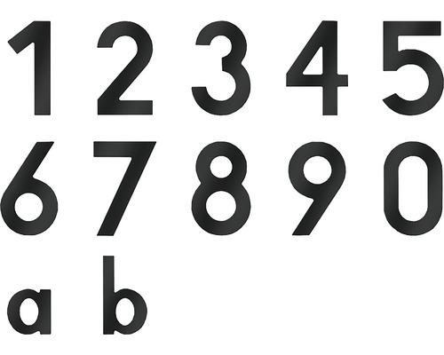 Numéros de maison et lettres de zéro à neuf, ainsi que a et b