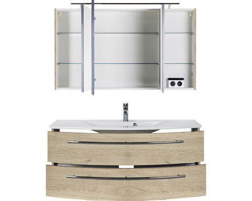 Ensemble de meuble-lavabo de salle de bains avec armoire de toilette et deux tiroirs