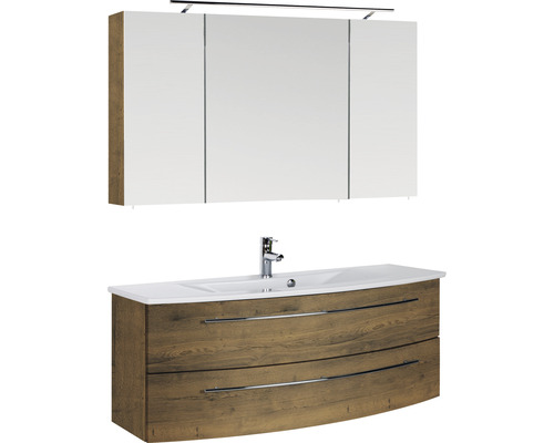 Badezimmerset mit Waschtischunterschrank, Waschbecken und Spiegelschrank