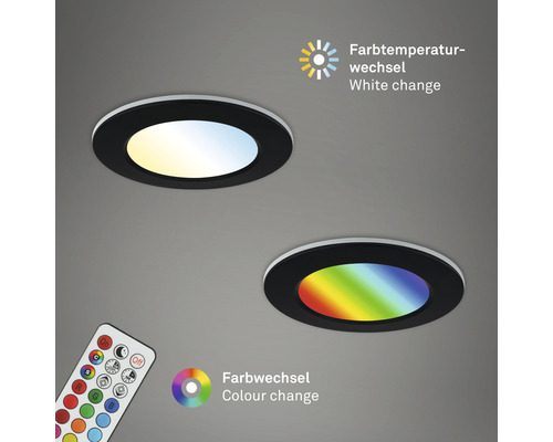 Deux plafonniers LED avec changement de couleur et télécommande.