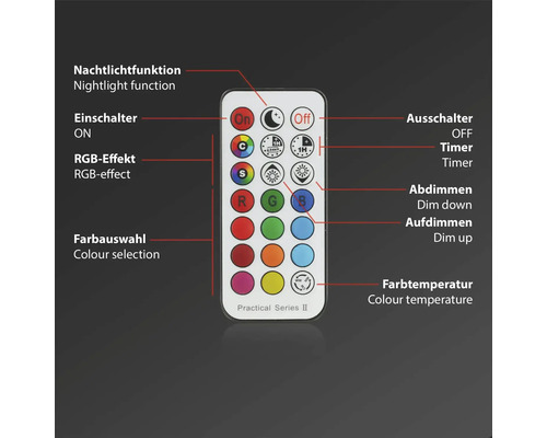 Télécommande pour lampe avec des fonctions telles que veilleuse, minuterie et sélection de couleurs