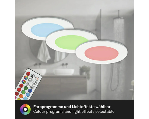 Trois plafonniers LED avec changement de couleur et télécommande dans la salle de bain