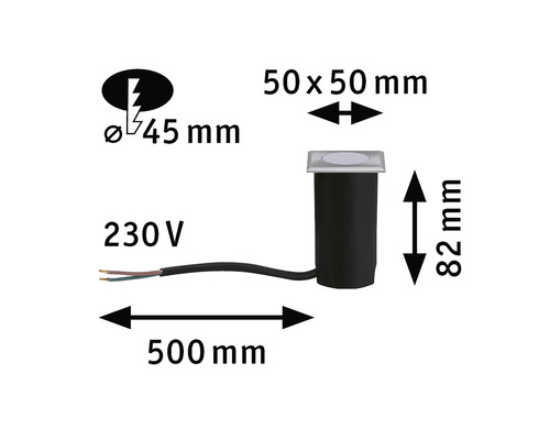 Dimensions d''un spot encastrable au sol avec raccordement 230 volts