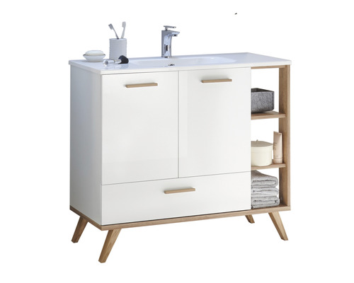 Waschtischunterschrank mit Waschbecken, Türen, Schublade und Regalen für das Badezimmer