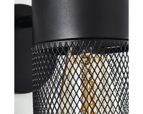 Schwarze Wandleuchte mit Lampenschirm aus Metallgitter