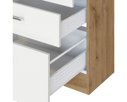 Vue détaillée d''une armoire avec des tiroirs ouverts.