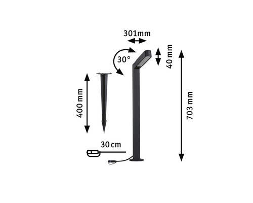 Abbildung einer Gartenleuchte mit Massangaben