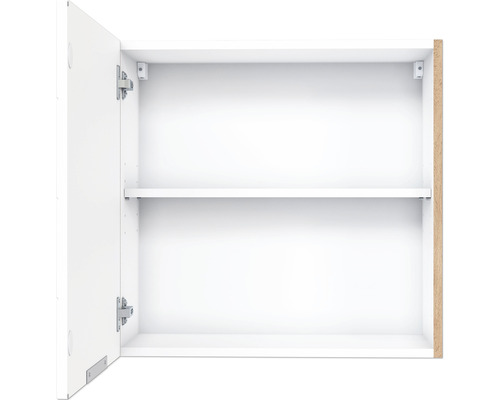 Vue intérieure d''un meuble de salle de bain avec étagère