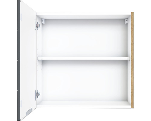 Armoire de salle de bains ouverte avec une étagère