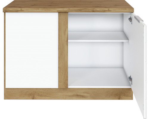 Meuble bas suspendu ouvert avec étagères