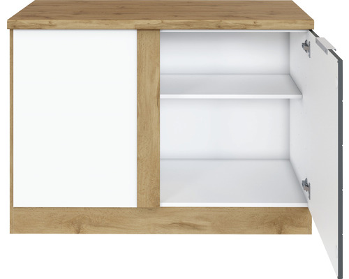 Meuble bas avec une porte et deux étagères