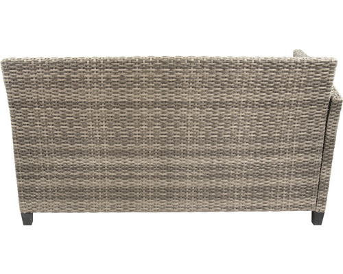 Vue arrière d''un canapé gris avec tressage en rotin