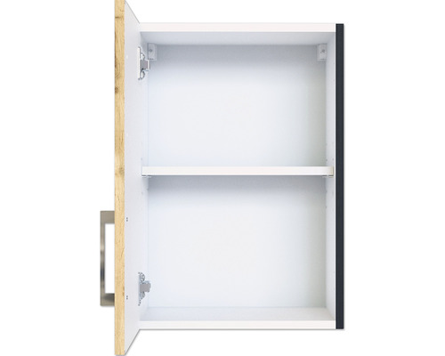 Armoire de salle de bains ouverte avec étagère