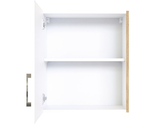 Armoire de toilette ouverte avec une étagère