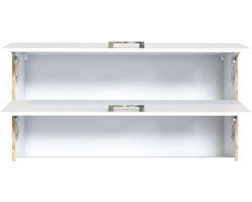 Meuble haut blanc ouvert avec poignées