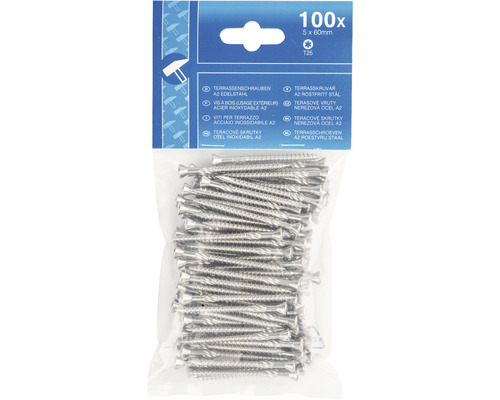 Paquet de vis de terrasse A2 en acier inoxydable, 5 x 60 mm, 100 pièces