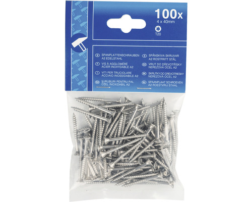Spanplattenschrauben, 4 x 40 Millimeter, 100 Stück, A2 Edelstahl