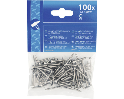 Spanplattenschrauben A2 Edelstahl, 3,5 x 25 Millimeter, 100 Stück