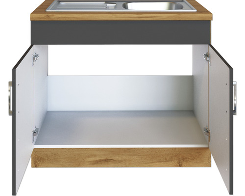 Waschtischunterschrank mit offenen Türen und Spüle