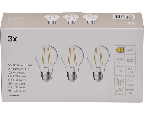 Paquet de trois ampoules LED E27