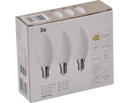 Paquet de trois ampoules LED en forme de bougie, culot E14