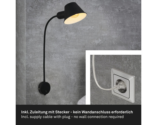 Schwarze Wandleuchte mit Stecker