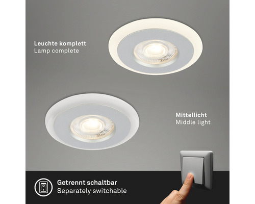 Zwei runde Einbaustrahler an der Decke mit separater Schaltung