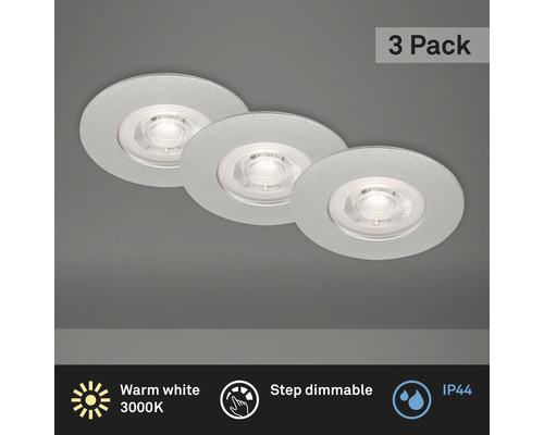 Drei Einbaustrahler im Set, warmweißes Licht, stufenweise dimmbar, Schutzart IP44