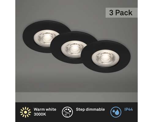 Lot de trois spots encastrables avec lumière blanc chaud et indice de protection IP44