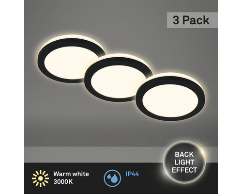 Drei runde LED-Deckenleuchten mit schwarzem Rand im 3er-Pack