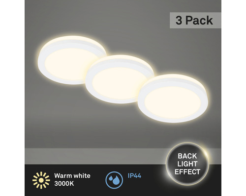 Drei runde LED Deckenleuchten mit warmweissem Licht und Schutzart IP44 im Set
