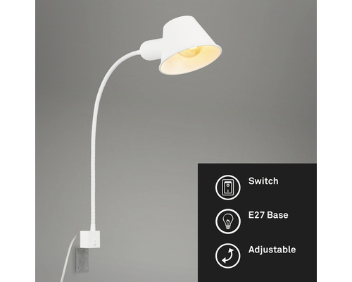 Weisse, verstellbare Wandleuchte mit E27-Fassung und Schalter