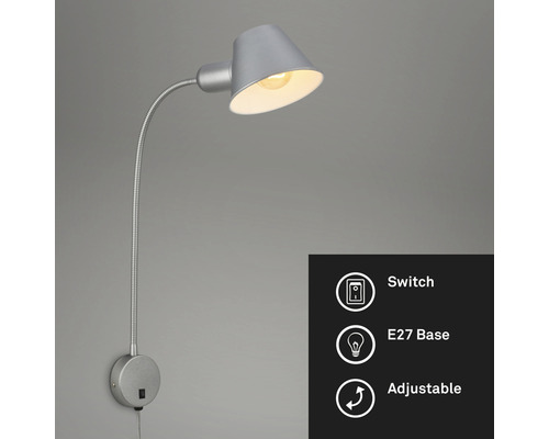 Verstellbare Wandleuchte mit E27 Fassung und Schalter