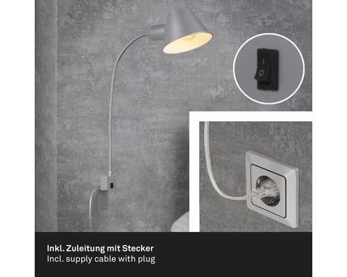 Graue Leselampe mit Schalter und Stecker