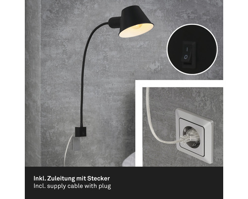 Schwenkbare Wandleuchte mit Stecker und Schalter
