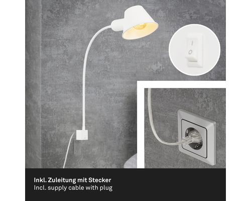 Weisse Leselampe mit Schalter und Stecker