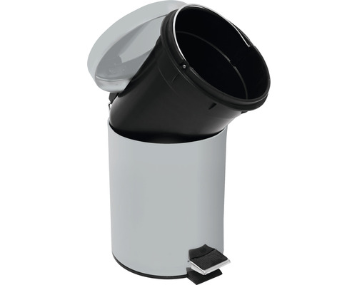 Poubelle à pédale avec seau intérieur et couvercle ouvert