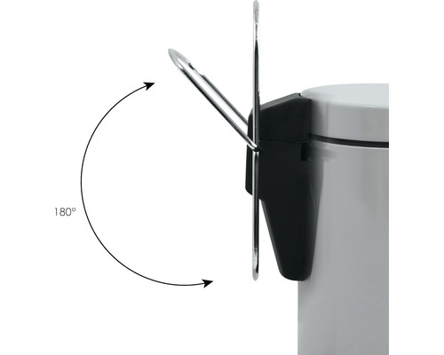 Poignée de transport pivotante sur une poubelle, qui peut pivoter de 180 degrés.