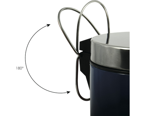 Vue détaillée d''une poubelle avec une poignée de transport pivotant à 180 degrés.