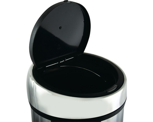 Poubelle ouverte en acier inoxydable avec couvercle noir