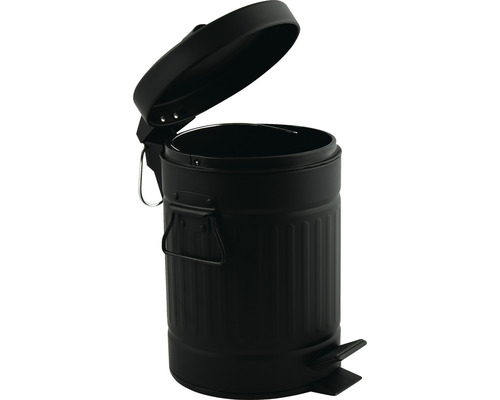 Poubelle à pédale noire avec couvercle ouvert