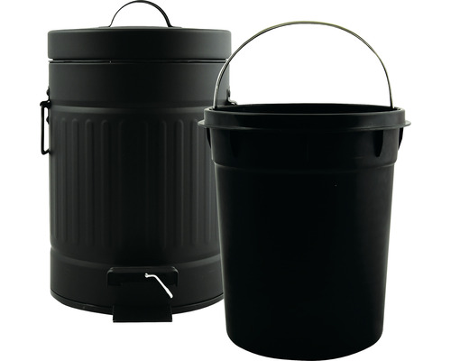 Poubelle à pédale noire en métal et seau en plastique noir