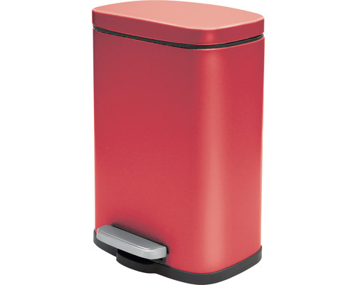 Poubelle à pédale rouge en métal avec couvercle