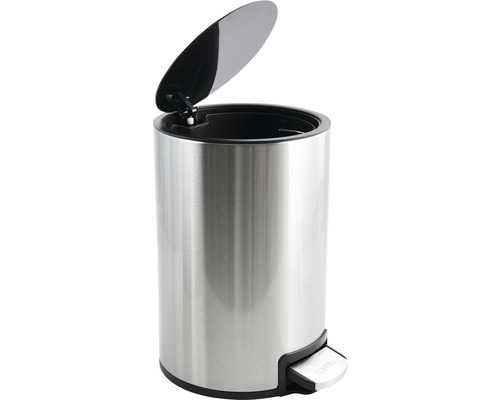 Treteimer aus Edelstahl mit offenem Deckel