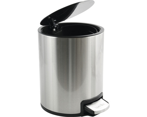 Poubelle à pédale en acier inoxydable avec couvercle ouvert