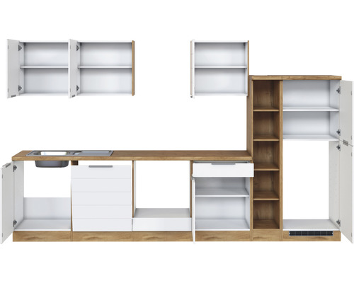 Cuisine équipée avec évier, armoires et étagères pour l''aménagement de la cuisine